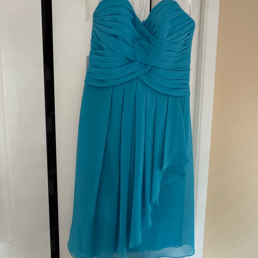 David's Bridal Strapless Teal Dress